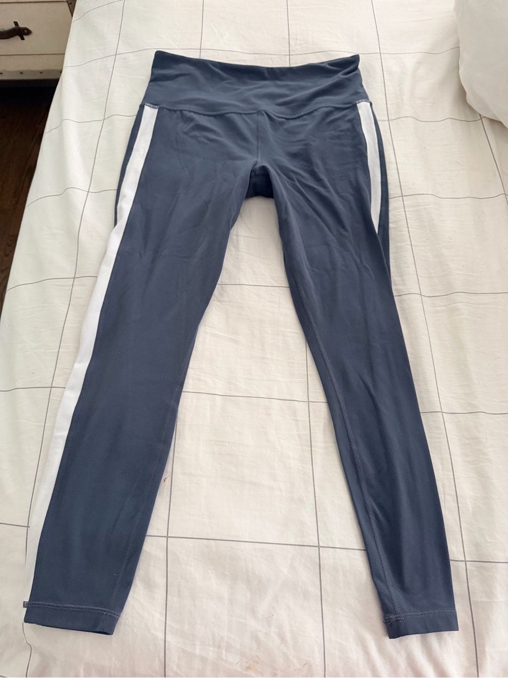 Athleta Blue & White Elation Colorblock 7/8 Leggings (Size M)